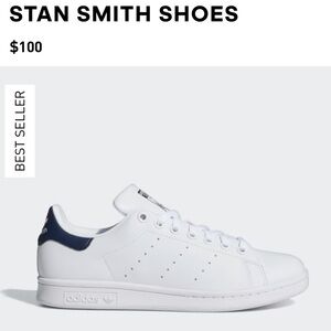 adidas Stan Smith White Leather Sneakers with Navy Heel Tab